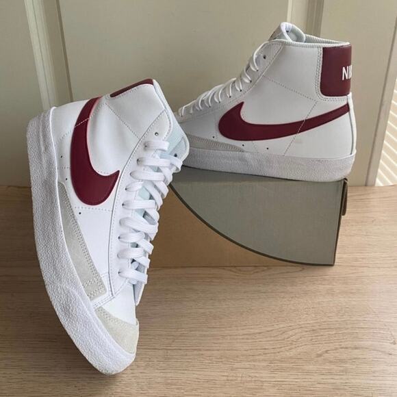 Nike Blazer Mid ‘77 White/Burgundy Sneakers - SZ 6.5 Y- 8 W
